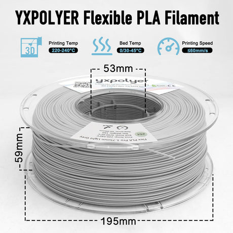 YXPOLYER Flexible PLA Food-Grade Soft PLA 3D Printer Filament 1.75mm 1KG for Printing Dog Chew Toys and Highly Elastic Bouncy Airless Basketball Pet Ball, Light Grey yxpolyer