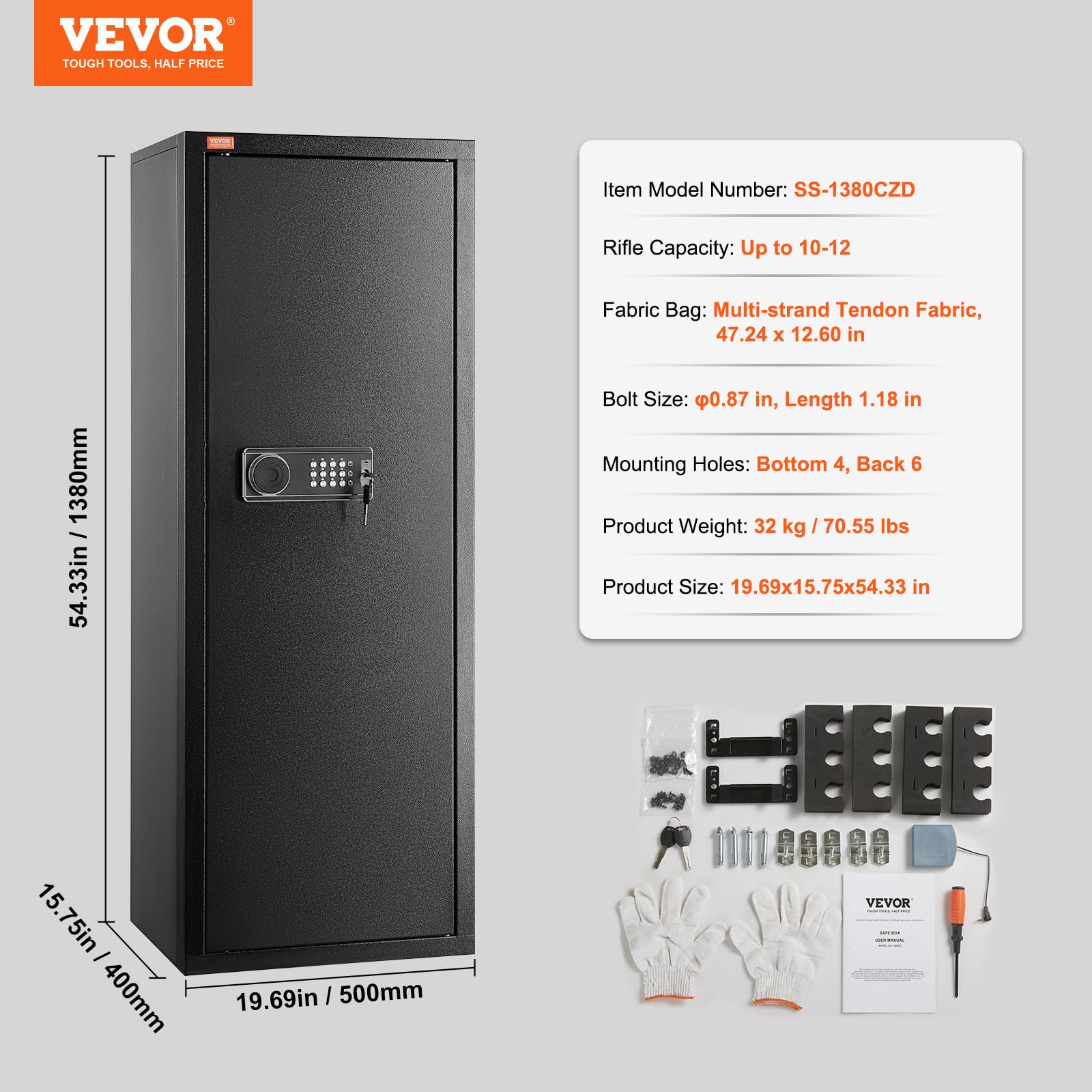 VEVOR 10-12 Rifles Gun Safe, Rifle Safe with Lock & Digital Keypad, Quick Access Tall Gun Storage Cabinet with Removable Shelf, Rifle Cabinet for Home Rifle and Shotguns - WoodArtSupply