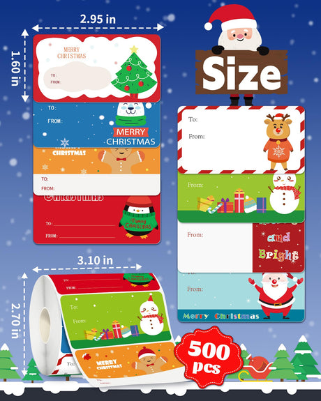 Greingways 500 Christmas Name Tags Stickers - Self Adhesive Labels for Gifts, Bags, Boxes, Wrapping Paper, Christmas Gift Tags Xmas Labels for Gifts Bags Boxes Xmas Holiday Wrapping Paper Greingways