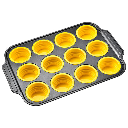 Silicone Muffin Pan, 12 Cups Muffin Pans with Metal Frame Nonstick Press to Easily Pop Out for Baking Homemade Muffins, Breads, Cupcakes, Egg Bites, BPA-Free Silicone Muffin Tin Cupcake Pan Mold