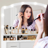 usikey Makeup Vanity with Lights, Vanity Desk, Makeup Vanity Table with 3 Drawers, 2 Cabinets & Long Storage Shelf, 10 Led Lights, Dressing Vanity Table with Stool, for Women, Girls, Bedroom, White usikey