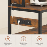 47.2 in Bakers Rack with Power Outlet & LED Light, Coffee Bar with Coffee Pod Holder for Vetuo, Kitchen Microwave Stand with Storage Shelves, Paper Holder, Cabinet, Wire Basket, 8 Hooks (Rustic Brown) UPOSOJA