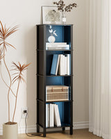 Apetaccat Bookshelf with LED Lights, Modern 4-Tier Bookcase, Open Storage Book Shelf, 11 × 14.2 × 50.4 Inches, Small Narrow Bookshelves for Living Room, Home Office, Bedroom, Black Apetaccat