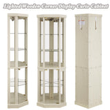 XZTUAJ 69"H Lighted Curio Cabinet Corner Display Case, Corner Glass Cabinet with Adjustable Shelves and Tempered Glass, Wooden Corner Curio Cabinet w/ Mirrored Back Pane for Living Room(Antique White) XZTUAJ