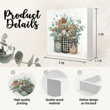 Yetmadi Spring Eucalyptus Leaves Sign Wood Box Desk Decor,Eucalyptus Decor,Sage Green Eucalyptus Leaves Wooden Block Box Sign Decoration for Farmhouse Shelf Table Decor,5x5 Inch Yetmadi