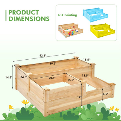 Safstar 3-Tier Raised Garden Bed, Outdoor Elevated Planter Box for Vegetable Fruit Herb Flower Solid Fir Wood Planter Kit with Open-Ended Base, Gardening Planter for Garden Yard Lawn Backyard