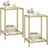 HOMSHO Side Tables Set of 2, End Tables with Tempered Glass, 2-Tier Nightstands with Storage Shelves, Coffee Table with Modern Style, Slim Sofa Table for Living Room, Bedroom, 11.8" D x 15" W, Golden HOMSHO