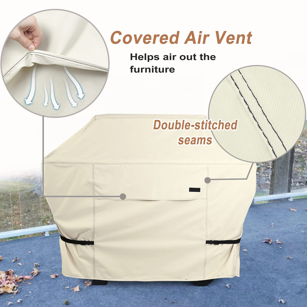 NettyPro Gas BBQ Grill Cover 56 Inch Waterproof 600D Heavy Duty Outdoor Barbecue Cover for Char-Broil, Brinkmann, Nexgrill Grills and More, Beige NettyPro