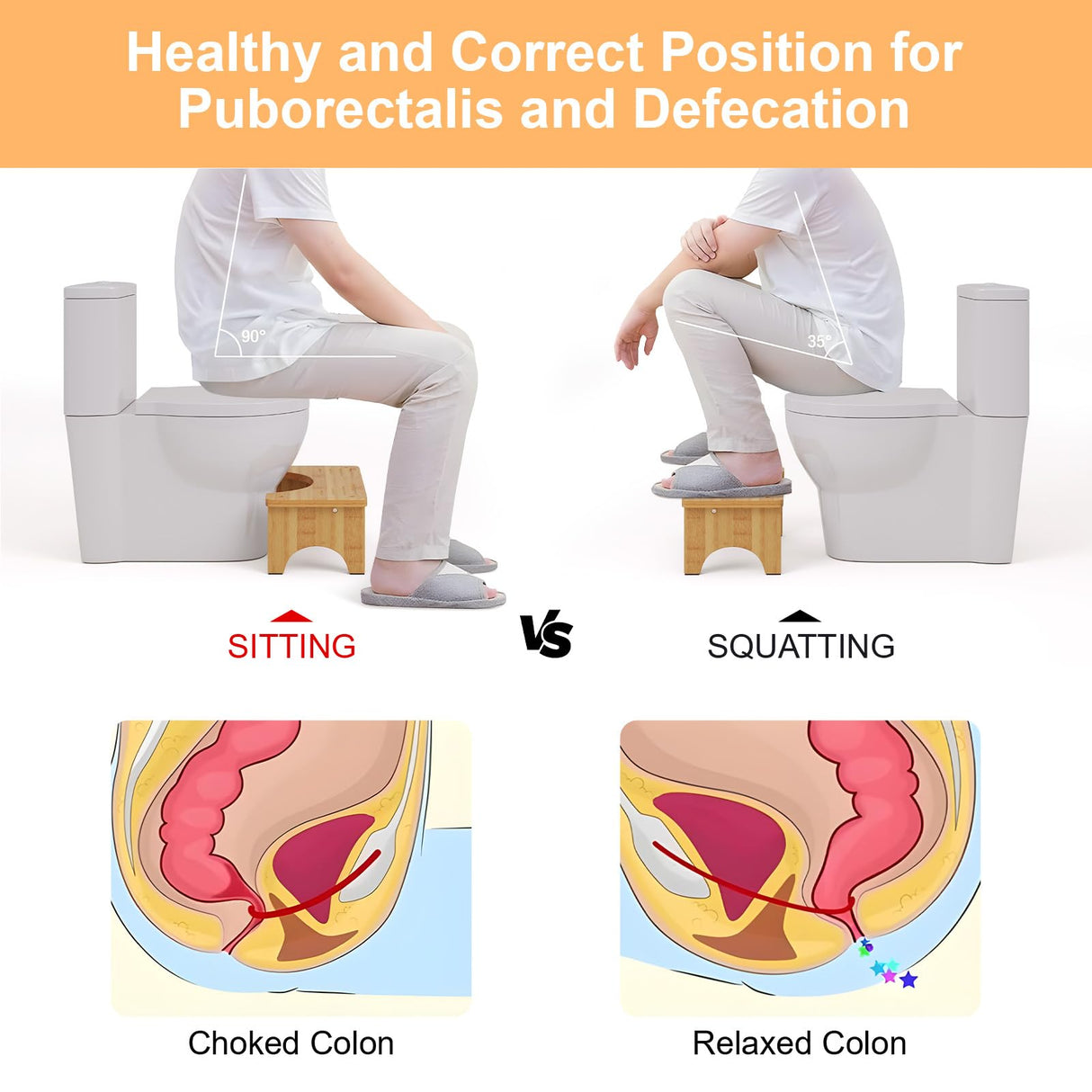 Uaniar Bamboo Toilet Stool, Wooden Squatting Potty Stool for Adults, 7 Inch Toilet Stool Squat Adult, Non-Slip Wood Poop Stool for Bathroom, Portable Toilet Foot Pooping Stool, Poop Stool for Kids Uaniar