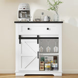 Real Relax Coffee Bar Cabinet, Farmhouse Sideboard Buffet Cabinets with Storage, Wine Glass Rack, Sliding Barn Door, Buffet Table for Kitchen, Dining Room, Entryway, White Real Relax