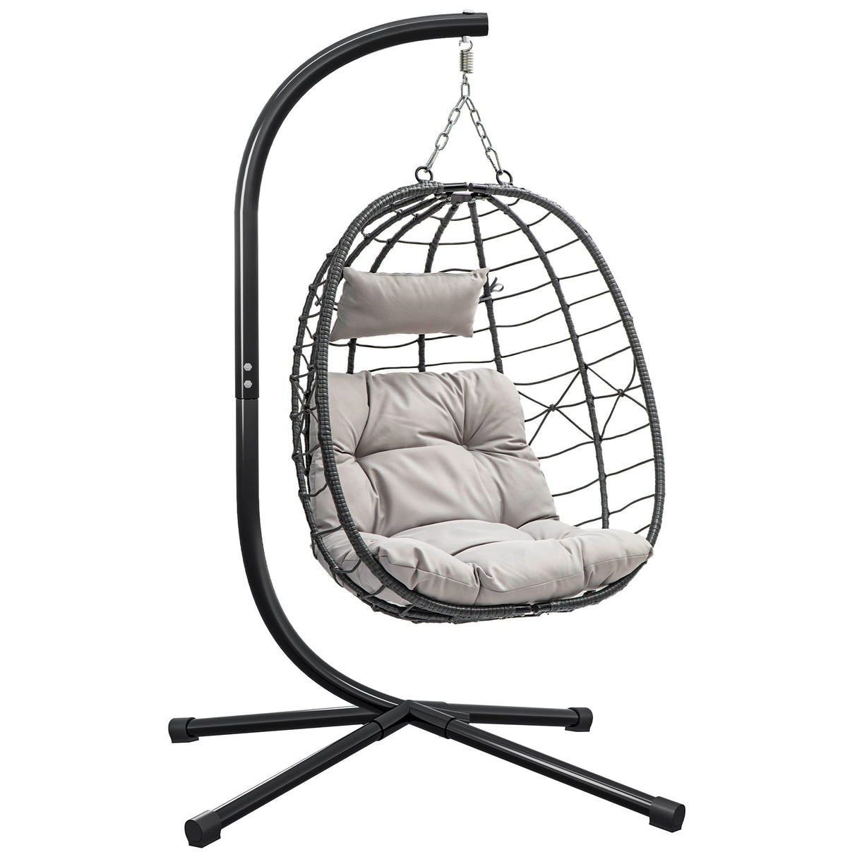 YITAHOME Hanging Egg Swing Chair Outdoor Wicker Hammock Chairs Indoor with Steel Stand UV Resistant Cushion 350lbs for Patio, Bedroom, Garden and Balcony, Gray YITAHOME