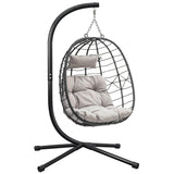 YITAHOME Hanging Egg Swing Chair Outdoor Wicker Hammock Chairs Indoor with Steel Stand UV Resistant Cushion 350lbs for Patio, Bedroom, Garden and Balcony, Gray YITAHOME
