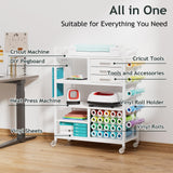 Craft Cart and Organizer Table Compatible with Cricut - Rolling Storage Cart/Shelf with 20 Vinyl Roll Holders, 3 Fabric Drawer, Accessories Holder, Tool Hook for Craft Room Home,Office Homsorout