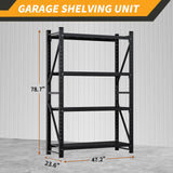 78.7" H Storage Garage Shelving Unit, 4000LBS Heavy Duty Metal Shelves Organization, Adjustable 4 Tier Utility Storage Shelf Rack for Industrial, Basement, Warehouse (Black, 23.6" D×47.2" W×78.7" H) SGFHNV