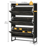 DWVO Shoe Cabinet with 3 Flip Drawers, Farmhouse Shoe Storage Organizer with Metal Legs for 24 Pairs of Shoes, Narrow Slim Shoe Rack Cabinet for Entryway, Living Room, Hallway (Dark Rustic Oak) DWVO