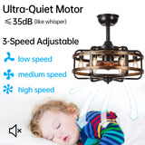 IYUNXI Caged Ceiling Fans with Lights Farmhouse, 18 Inch Flush Mount Vintage Bladeless Rustic Chandeliers Fan Remote Bedroom 6 Light E12 Bulb Base IYUNXI