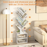 SHEEPAM 10 Tier Tree Bookshelf,Floor Standing Wood Tall Bookcase for Narrow Space, Storage Organizer Bookshelves for Books, Book Case for CDs/Movies/Books,Home Office,Living Room, Bedroom SHEEPAM