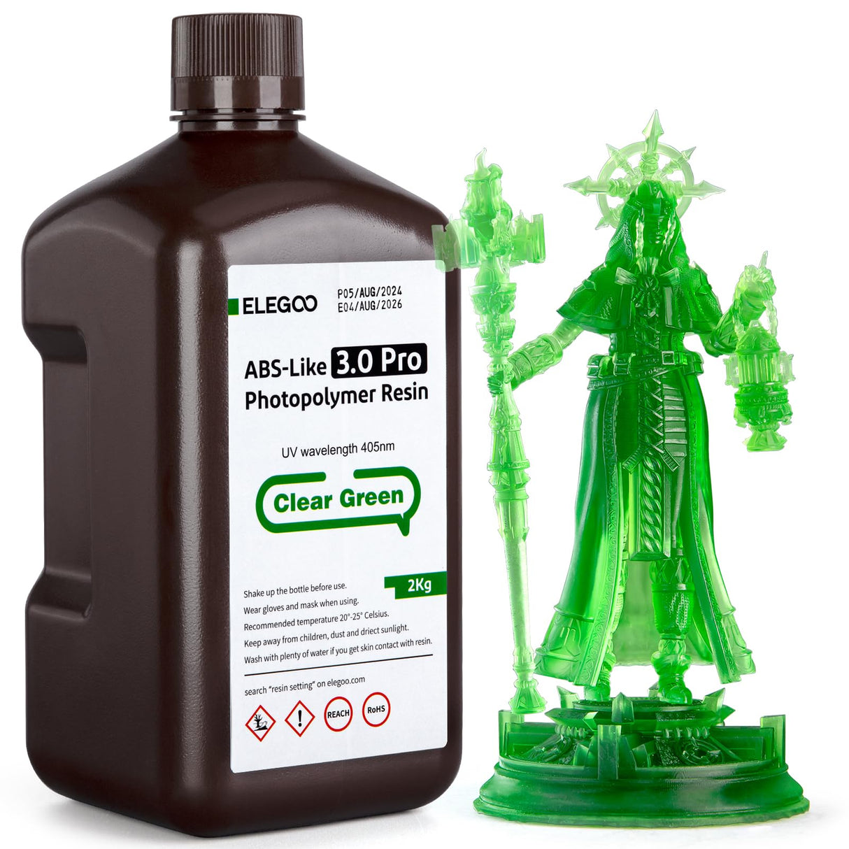 ELEGOO ABS-Like Resin 3.0 Pro, Higher Scratch-Resistance 3D Printing Photopolymer Resin, 405nm UV Resin for MSLA/DLP/LCD Printers Fast Curing High Precision Non-Brittle, Clear Green 2000g ELEGOO