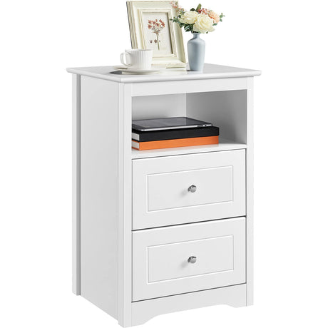Yaheetech Nightstand with 2 Drawer and 1 Open Shelf, 29" Tall Bedside Table Wooden Flie Cabinet Telephone Table Bed Side Table with Storage for Bedroom White Yaheetech