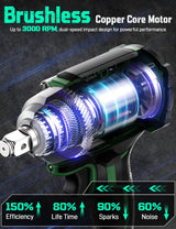 KIMO Impact Wrench 1/2 Cordless,550N.m/406ft-lbs Max Torque & 3000RPM, 2x20V 4.0Ah Battery, Impact Gun with 7 Drive Impact Sockets, 3 Inch Extension Bar, 1 Hour Fast Charger Impact Drill for Car Tires K I M O.