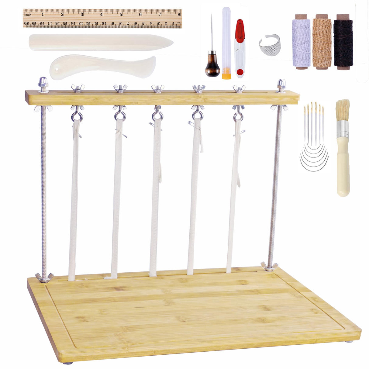 Bookbinding Sewing Frame Set,Hand Make Bookbinding Kits,Includes Bone Folder, Paper Creaser, Awl, Curved Needles, Waxed Thread, Glue Brush, and Bookbinding Supplies for Handmade Books Griiyakii