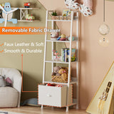 Furologee 5-Tier White Ladder Shelf, Ladder Bookshelf with Removable Drawer, Mordern Bookcase Storage Rack Organizer, Wood Metal Freestanding Storage Shelves for Living Room, Home Office, Bedroom Furologee