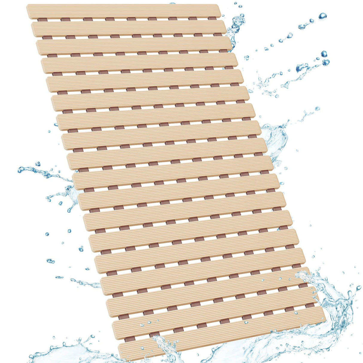 Yolife Non Slip Bath Mat Quick Drain Shower Floor Mat Colorful Bathtub Mat Slatted Duckboard Design with Suction Cups (C-Brown, 24.8 x 15.75 inches) Yolife