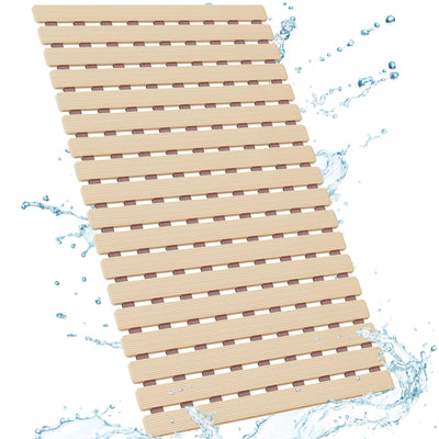 Yolife Non Slip Bath Mat Quick Drain Shower Floor Mat Colorful Bathtub Mat Slatted Duckboard Design with Suction Cups (C-Brown, 24.8 x 15.75 inches)