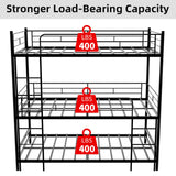QSOSTNS Metal Triple Bunk Bed, Twin Over Twin Bunk Bed Frame with Side Ladder and Safety Fence, Suitable for Bedrooms, No Box Spring Required, Teens & Adults Bunk Bed, Metal Bunkbeds QSOSTNS