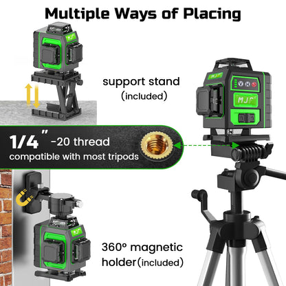 MJF Laser Level, 16 Green Cross Line, Pocket Size, 4D Lasers with Rechargeable Long-Lasting Battery, High Accuracy Nivel Level, with Self-leveling, Ideal for Construction and Home Décor - WoodArtSupply