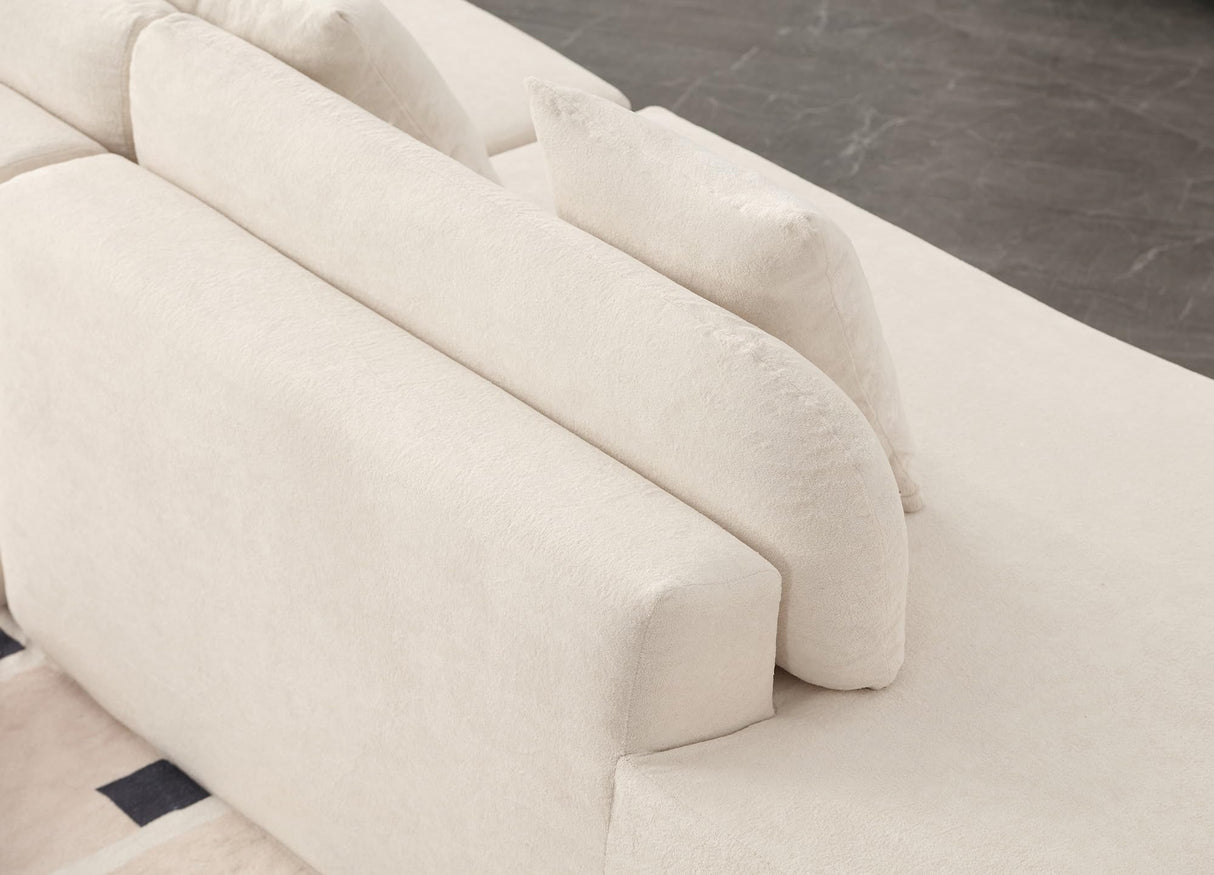 Tosaronia 130.5"*37" Modern Curved Combination Sofa with Terrycloth Fabric,3 Pillows Minimalist Sofa Couch for Primary Living Space, Living Room, Apartment, Office, Bedroom(Beige) Tosaronia