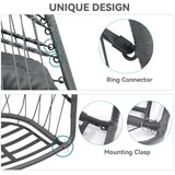 YITAHOME Hanging Egg Chair, Patio Wicker Hammock Egg Chair Basket Swing with Cushion, Outdoor 330lbs Rattan Outdoor Swing for Balcony Garden Bedroom, Gray (Stand not Included) YITAHOME