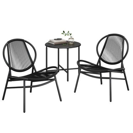 SONGMICS Patio Furniture Set 3 Pieces, Garden Bistro Set, Acapulco Chairs, Outdoor Seating, Side Table and 2 Chairs, Indoor and Outdoor Conversation Set, Balcony Porch, Ink Black UGGF021B01 SONGMICS
