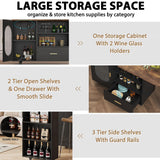 HSH 72" Rustic Kitchen Island with Storage, Mobile Farmhouse Kitchen Island Cart with Cabinet, Drawer & Shelves, Island Table on Wheels for Meal Prep, Dining Room & Home Bar, Rustic Brown & Black Oak HSH