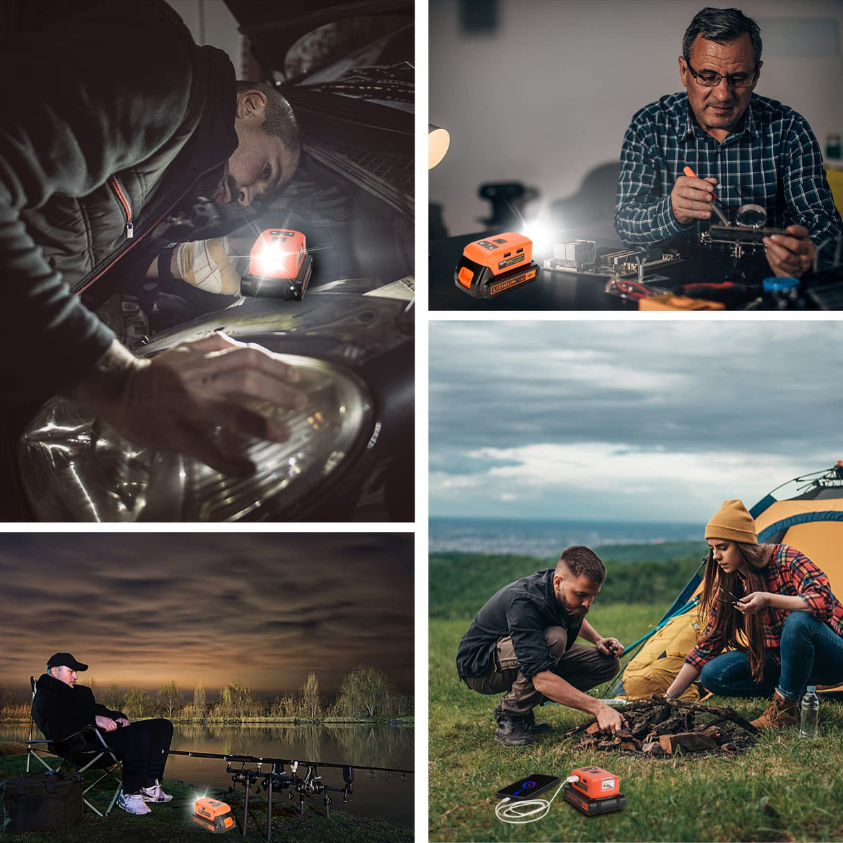 Battery Adapter for Black and Decker 20v Lithium Battery USB Phone Charger, Led Work Light with Dual USB Charger and 12v DC Port,Power Source Supply for 14.4-20v Max Lithium-Ion Battery Taingwei