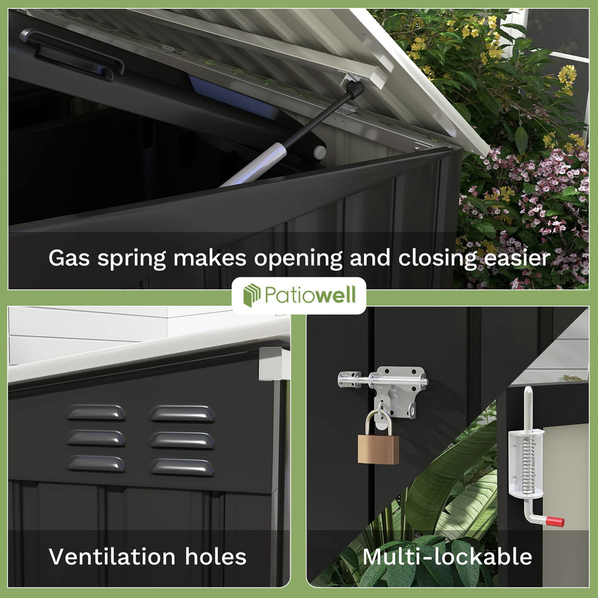 Patiowell 6 x 3 FT Horizontal Metal Shed, Outdoor Storage Shed with Double Lockable Doors and Easy Lift Hinges for Trash Cans, Garden Tools and Pool Accessories, Sloping Roof for Backyard Garden Lawn Patiowell