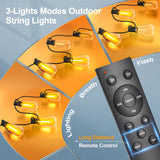 Outdoor String Led Patio Lights - 100Ft 30M Outside Waterproof Light With Remote Dimmable ST38 Shatterproof Bulb Connectable Hanging Outdoor Electric Lighting For Backyard Yard Gazebo Porch Party MGVIH