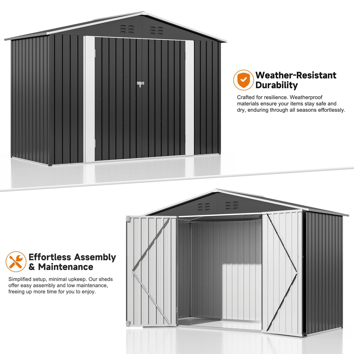 Polar Aurora 4 x 9 FT Outdoor Storage Shed, Metal Garden Shed with Updated Frame Structure, Tool Sheds for Backyard Garden Patio Lawn Black Polar Aurora