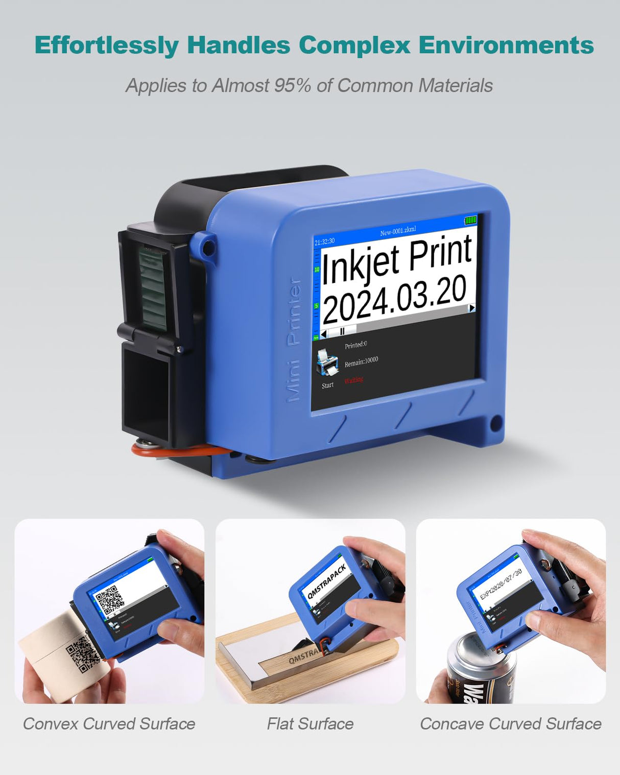 Portable Mini Handheld Inkjet Printer M15 for All Surfaces with Black Fast-Drying Ink Cartridge, 2.8'' Touch Screen Compact Coding Machine for Text, Date, Time, Barcode, Logo, QR Code, Batch Number QMSTRAPACK