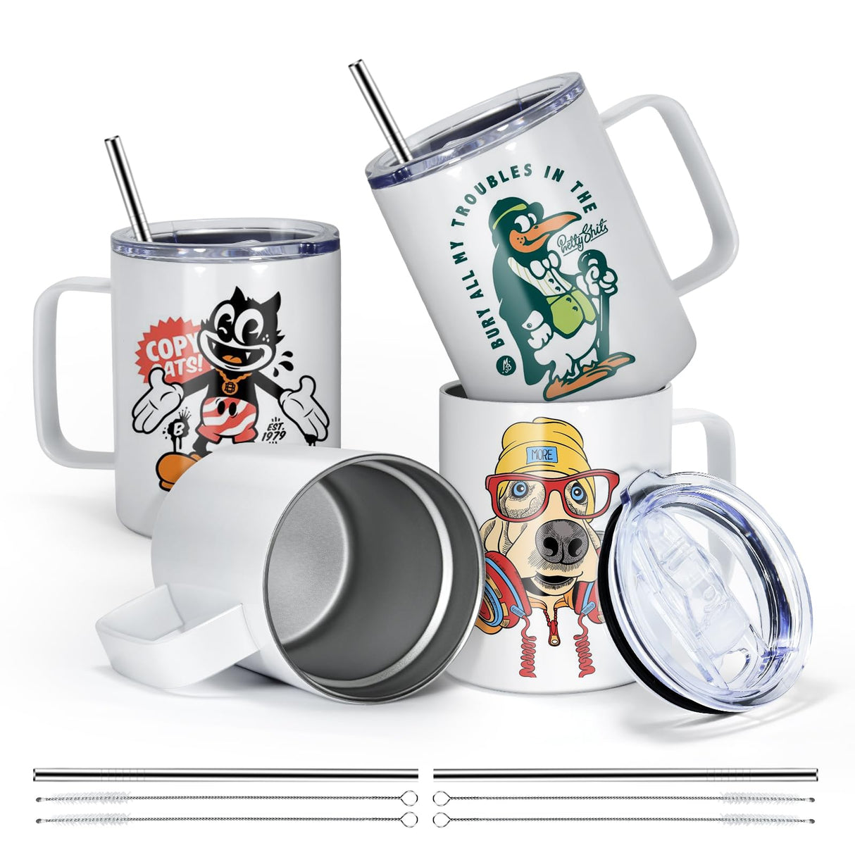 AGH 4 Pack Sublimation Mugs Blanks, 12 oz Stainless Steel Sublimation Coffee Tumbler with Handle and Sliding Lid, Sublimation Tumblers Blanks, Double Walled Vacuum Insulation for Coffee AGH