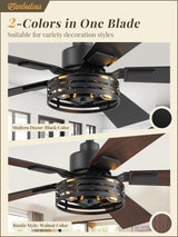 42 Inch Farmhouse Ceiling Fan with Lights 2 Pack, Rustic Black Ceiling Fans with Remote, 5 Dual Finish Blades, Quiet 6 Speed Reversible DC Motor, Caged Industrial Fan for Bedroom, Living Room, Patio Fanbulous