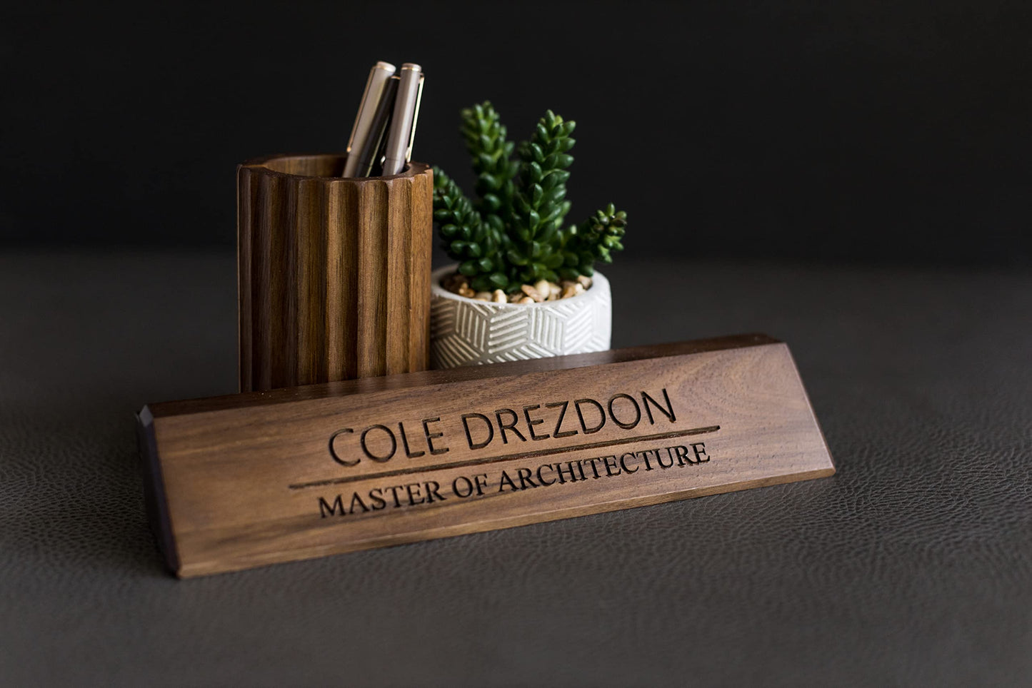 Walnut Office Desk Name Plate Personalized. Custom Name Plates for Desks. Office Desk Decor. Gift For Coworkers, Teachers, Graduates. Walnut Desk - WoodArtSupply