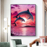 UKboken Diamond Painting Kits for Adults Full Drill Dolphin Diamond Art Dolphin Paint by Number Kits Rhinestone Embroidery Crafts for Home Wall Decor, 12x16 Inch UKboken