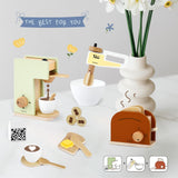 Pillowhale Kids Coffee Maker Playset,Wooden Toy Toaster,Toy Mixer,3-in-1 Kids Kitchen Playset,Pretend Play Kitchen Accessories,Wooden Kitchen Sets for Kids Toddlers Boys Girls Ages 3+ Pillowhale