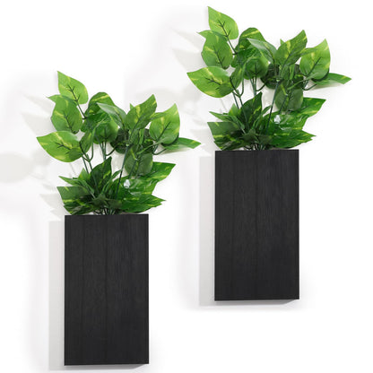 Vesici Wood Wall Planter Vase with Artificial Plants Indoor Plants Holder Pocket Farmhouse Wooden Vases Wall Flower Vase Hanging Plant Decor for Bedroom Kitchen Office Home (2 Pcs)