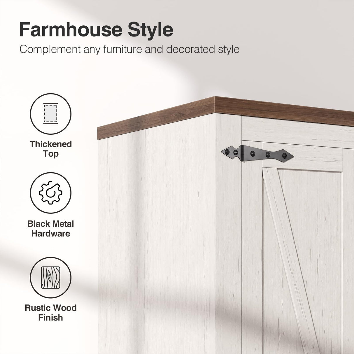 Befrases 47" Kitchen Pantry Cabinet, Farmhouse Storage Cabinet with Barn Doors and Adjustable Shelves, Freestanding Kitchen Hutch,Wood Cupboard for Living Room, Bathroom, Hallway, White Befrases