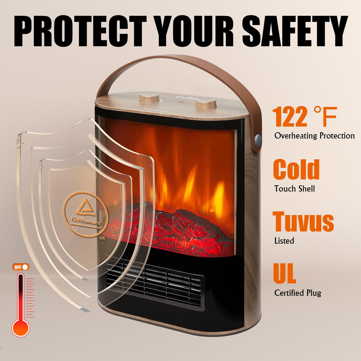 CUOZOVA 16“ Portable Electric Fireplace Heater, 1500W/850W Small Electric Fireplace for Indoor Use with Curved Monitor&Realistic 3D Flame, Fireplace Stove for Home Office, Fake Fireplace for Christmas CUOZOVA