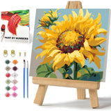 hkejoi Sunflower Paint by Numbers Kit for Adults, Flowers Paint by Numbers Framed and Easel, DIY Crafts Painting by Number for Home Wall Decor Gift 9.84x9.84 inch hkejoi