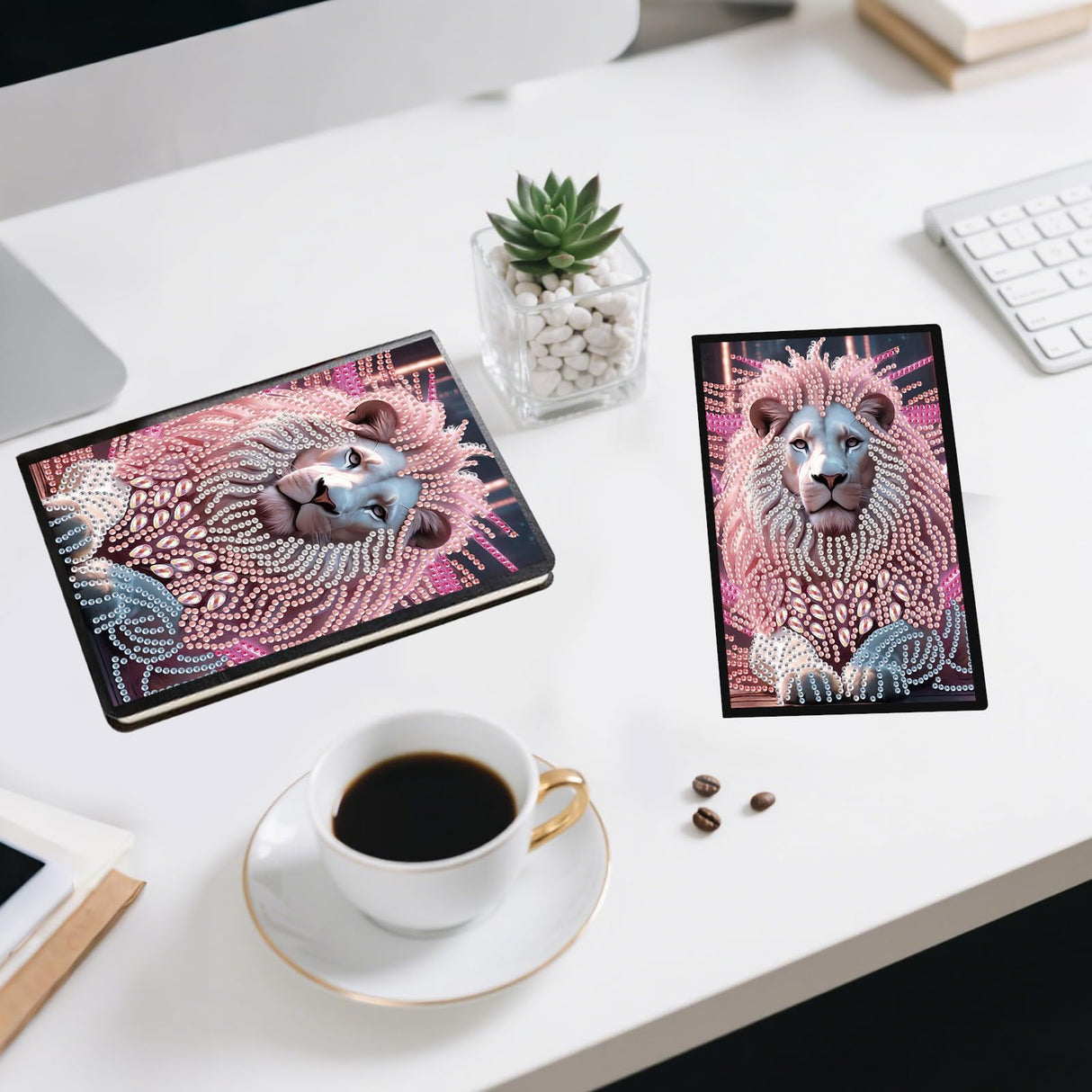 JZHYOAN DIY Diamond Painting Blank Notebook Kits Lion Special Shape Diamond Art Kits Dairy Travel Drawing Message Art Gifts Notepad A5 Hardcover Journal Note Book for Work Note Taking Adult JZHYOAN