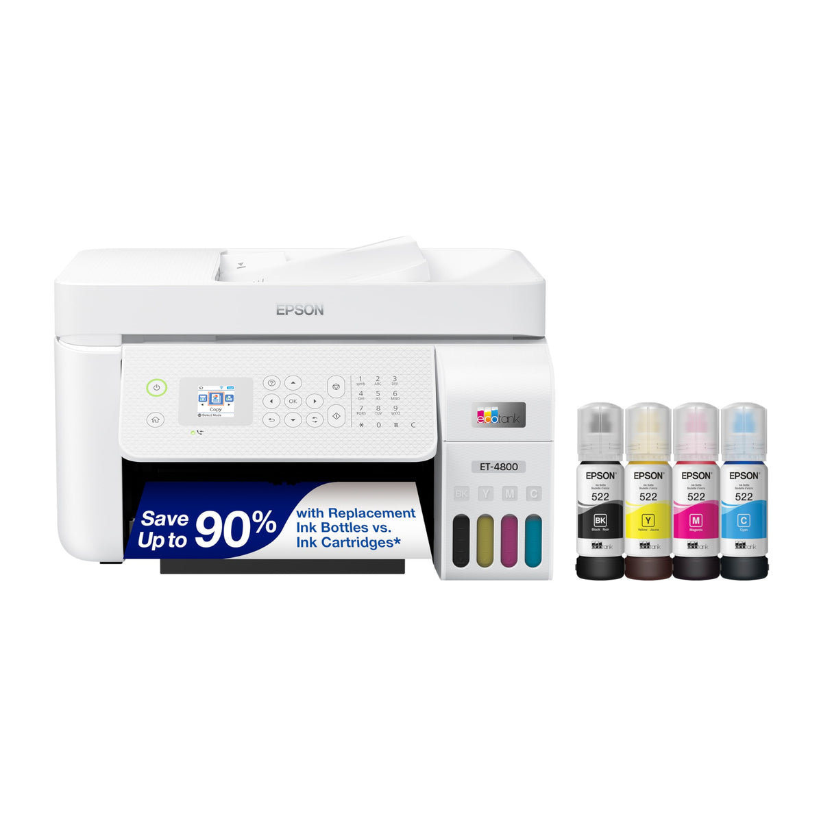 Epson EcoTank ET-4800 Wireless All-in-One Cartridge-Free Supertank Printer with Scanner, Copier, Fax, ADF and Ethernet. Full 1-Year Limited Warranty (Renewed Premium),White Epson
